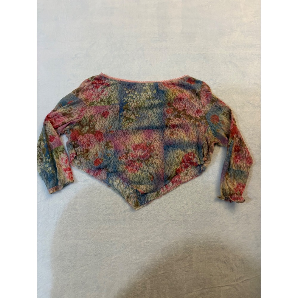 Vanilla Sugar Floral Lace Crop Top XL Sheer Handkerchief Hem Pink Blue Y2K USA